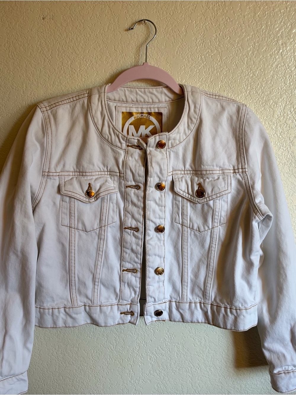 Michael Kors White Denim Jacket with Gold Buttons size M
